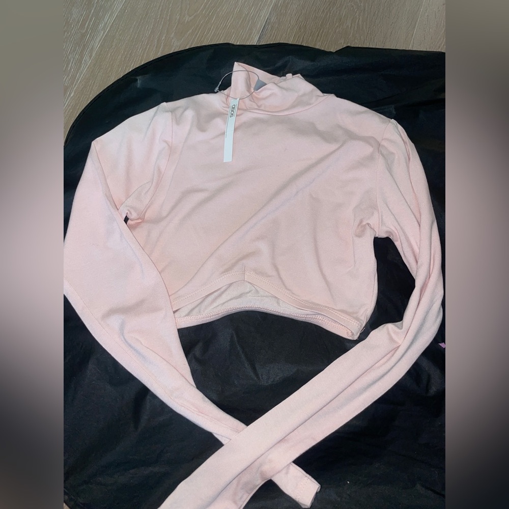 ASOS light pink turtle neck long sleeve crop top